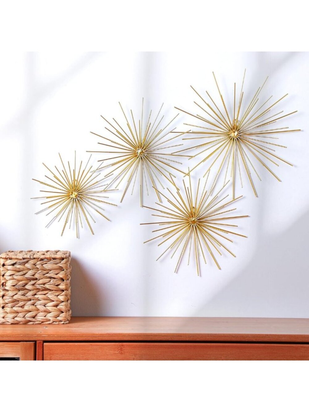 4 Pcs Gold Metal Starburst Wall Art - 3D Spike Decor for Modern Living Room